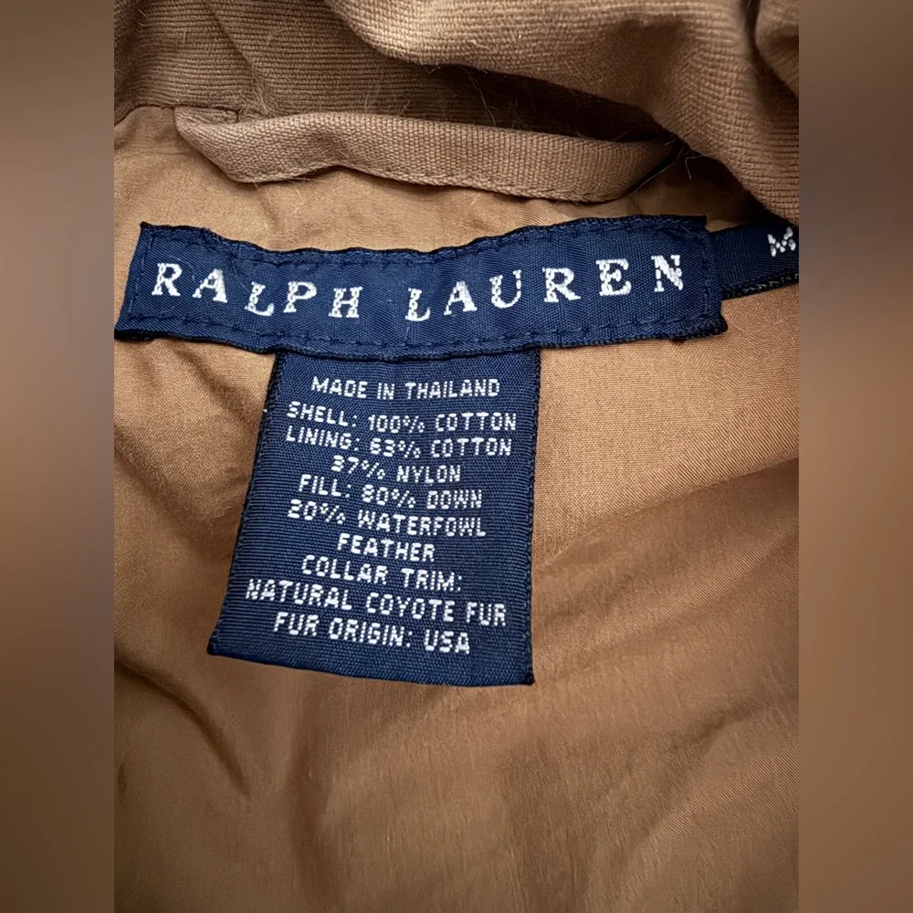 RALPH LAUREN 100% Cotton Down Filled Tan Women’s Winter Vest Size Medium - Picture 7 of 7